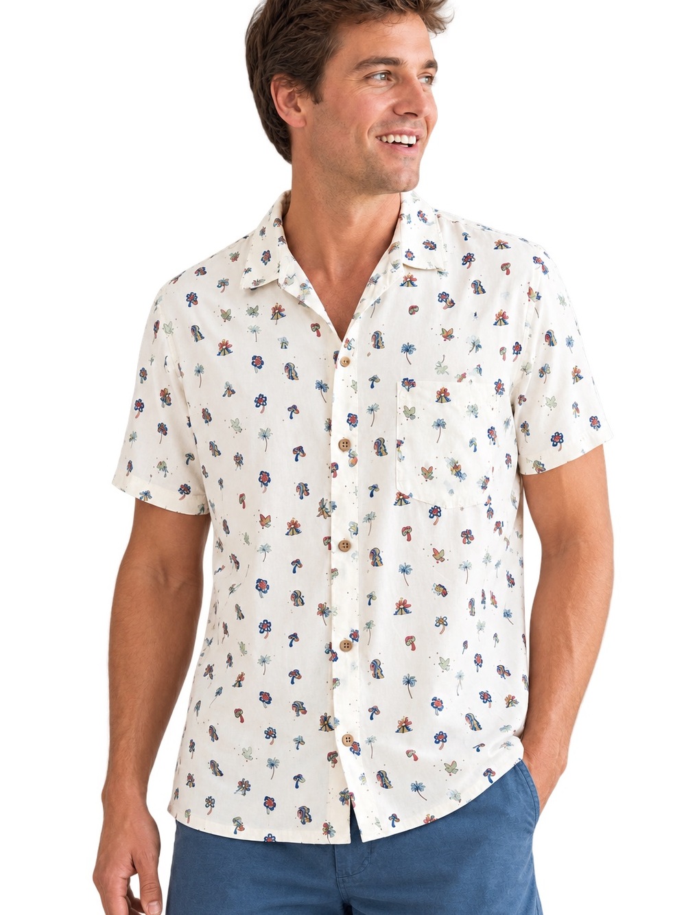Marine Layer Psychedelic Mushroom Palm Tree Print Short Sleeve Shirt Men’s L